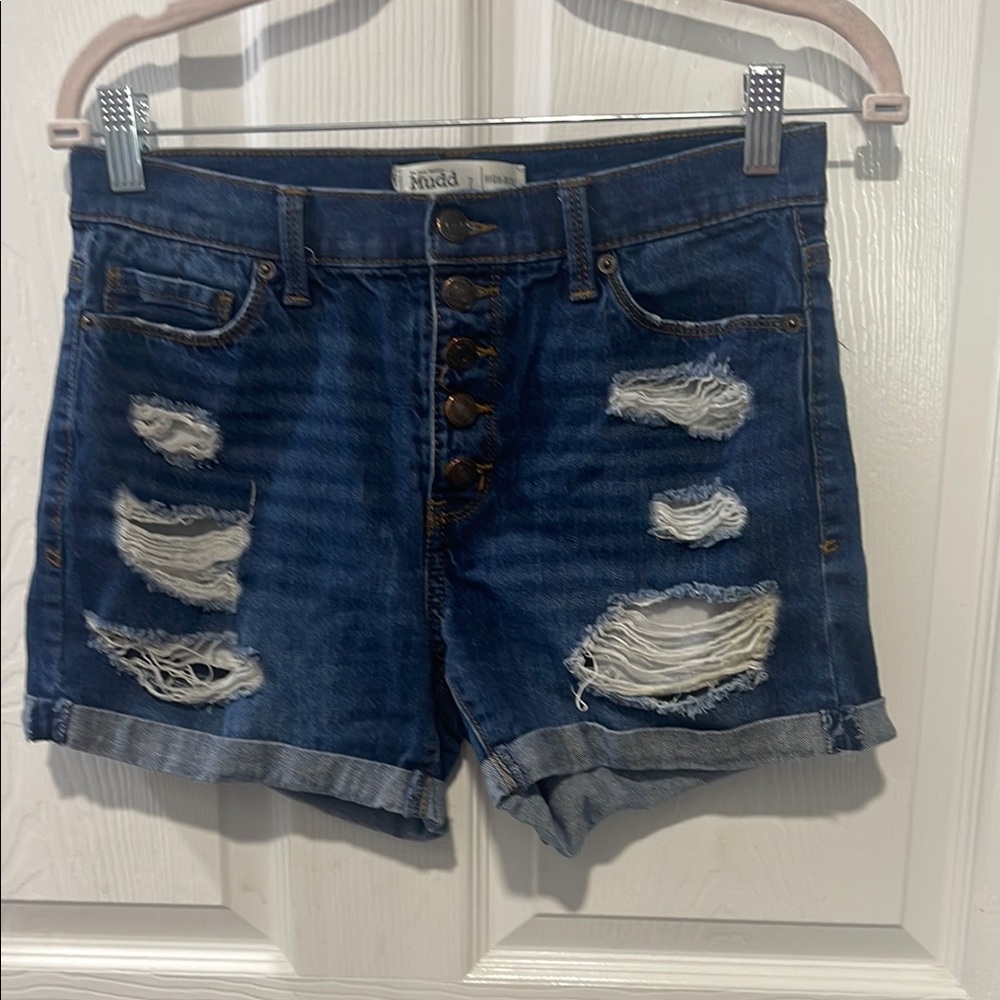 Mudd Blue Distressed Jean Shorts High-Waisted